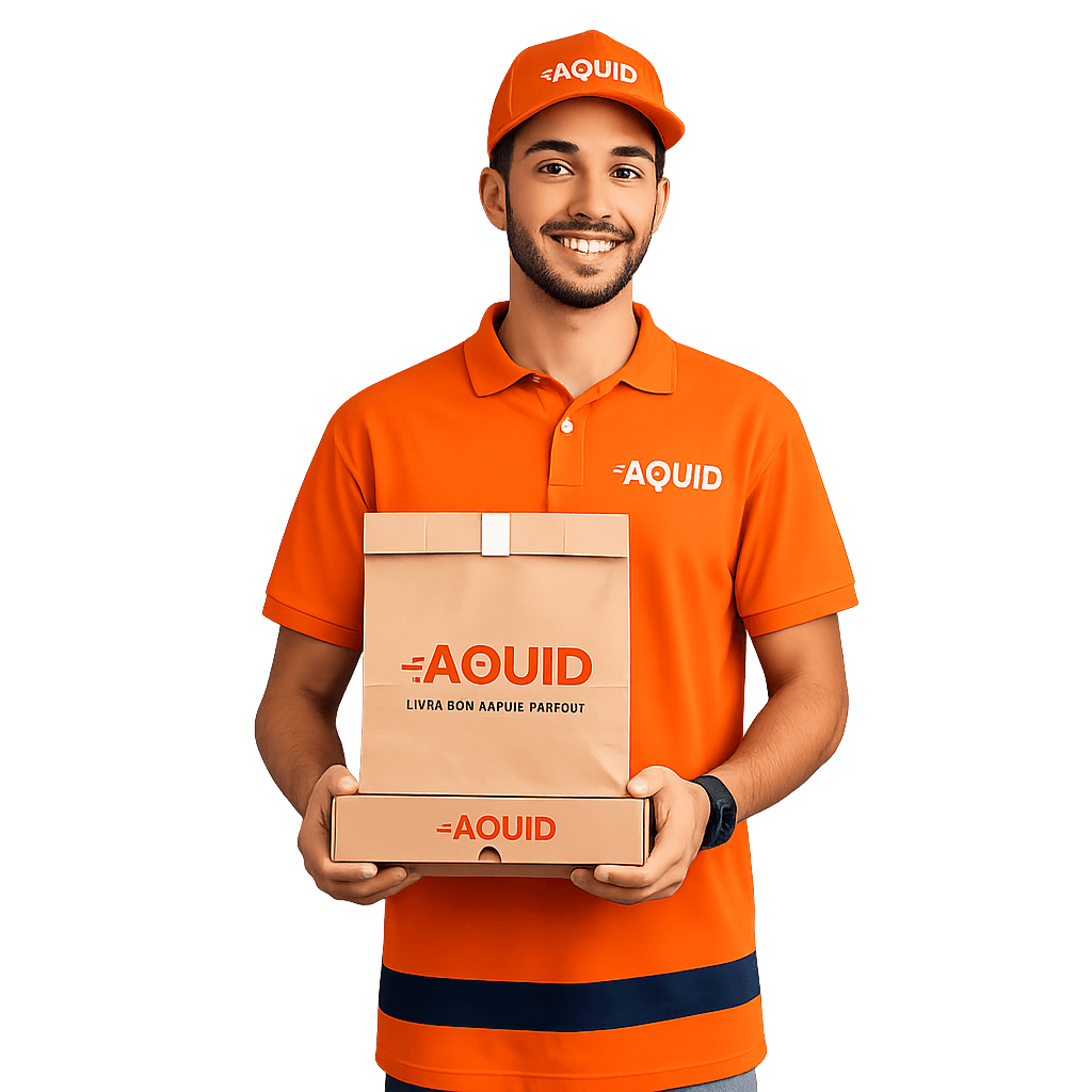 Smiling AOUID courier holding packages ready for delivery